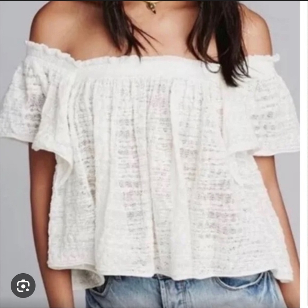 Free People Cream Textured Blouse